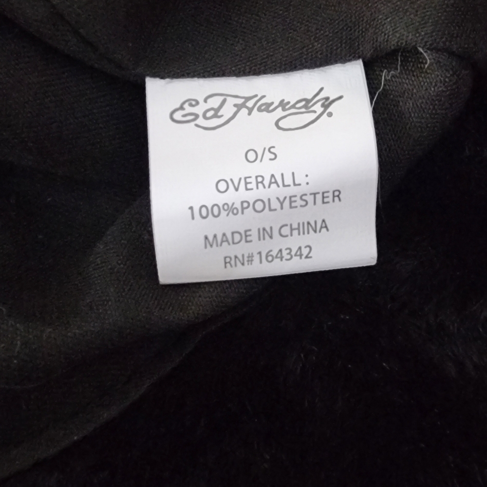 Ed Hardy "Love Kills Slowly" Faux Fur Bucket Hat Skull Roses Tattoo Black OS NWT - Picture 3 of 4